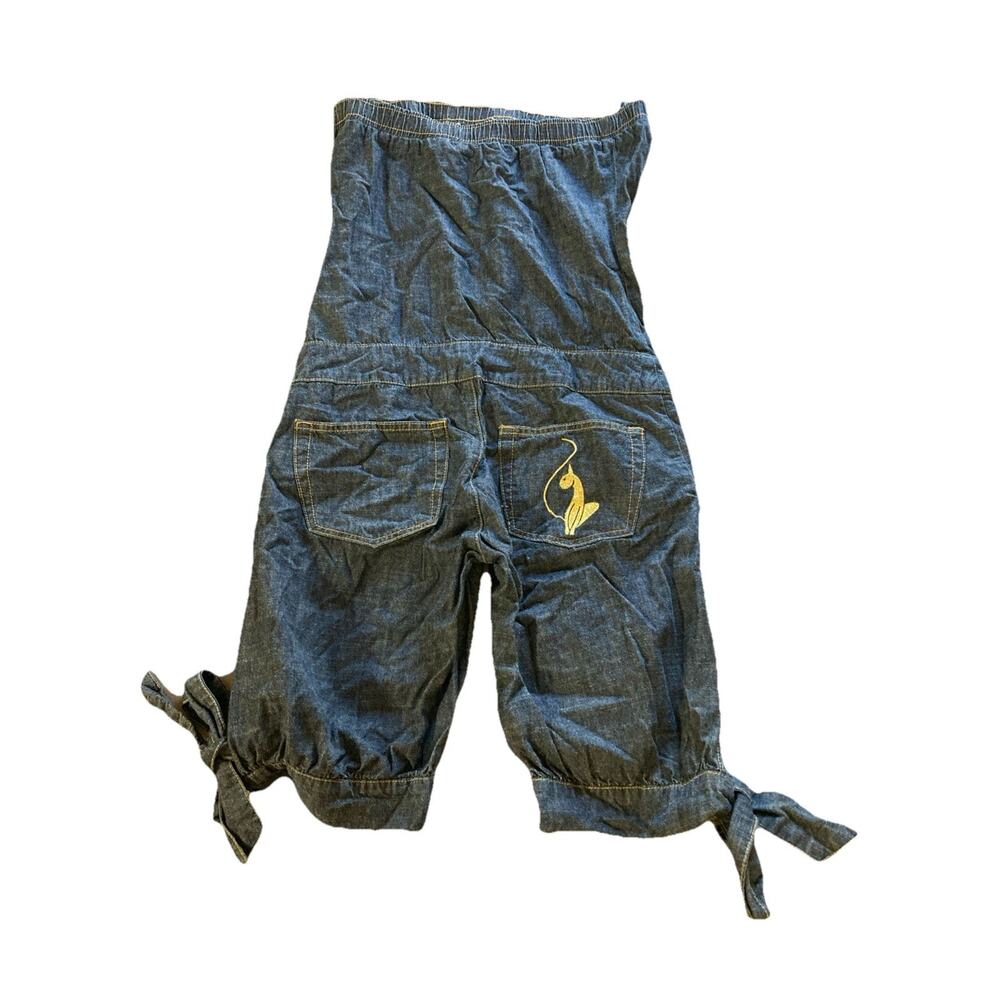 Vtg Baby Phat Romper Sz 7 90s Y2K Denim Jumpsuit Embroidered gold Cat Streetwear